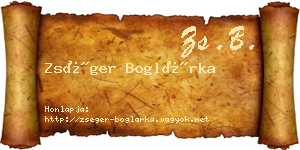 Zséger Boglárka névjegykártya